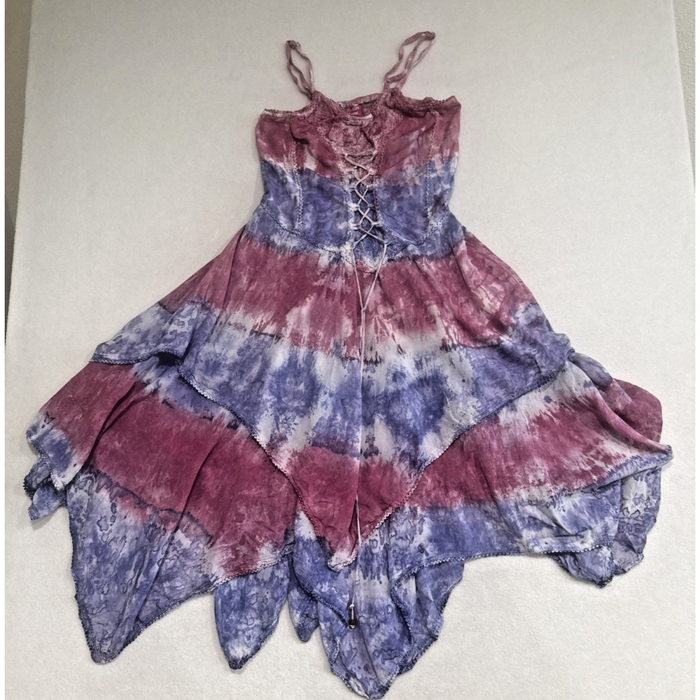Dress Corset Fairy Grunge Whimsigoth Asymmetric Free Size Tie Dye Boho Festival